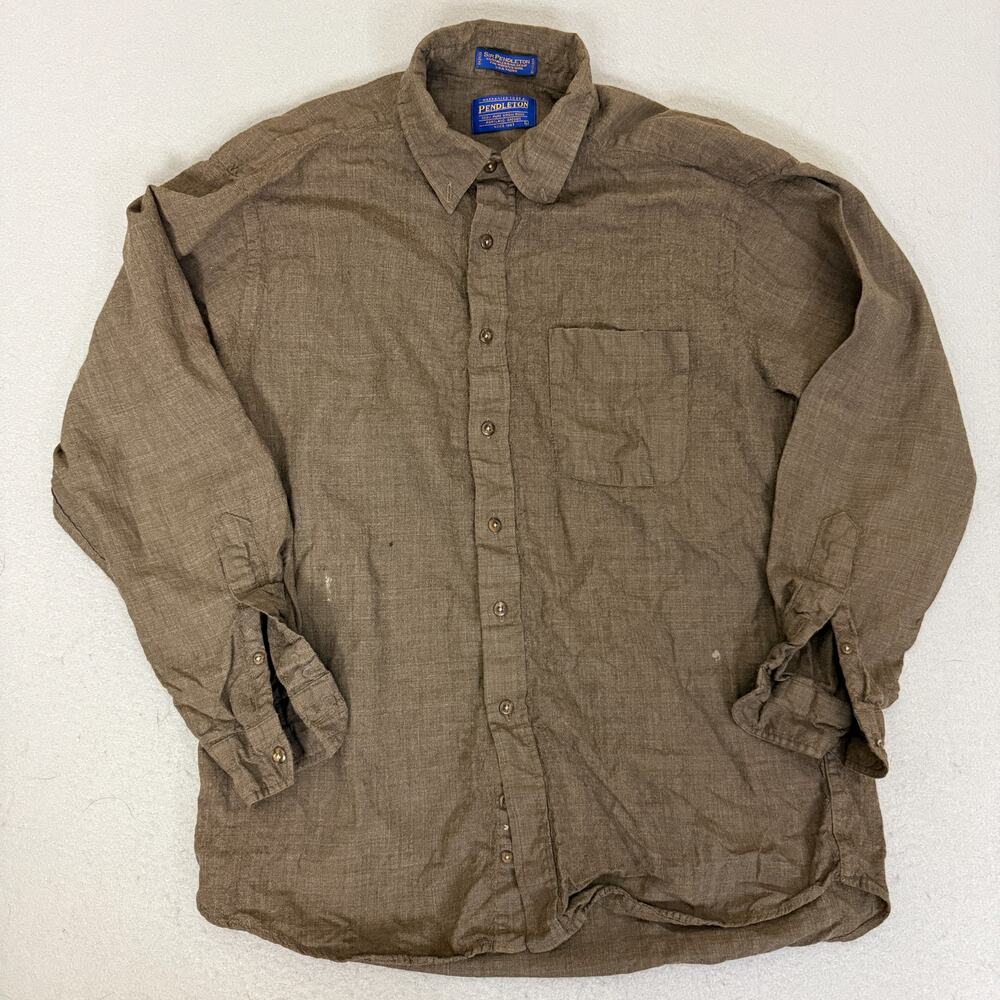 Pendleton Sir Pendleton Wool Button Shirt Brown Long Sleeve USA Fabric L